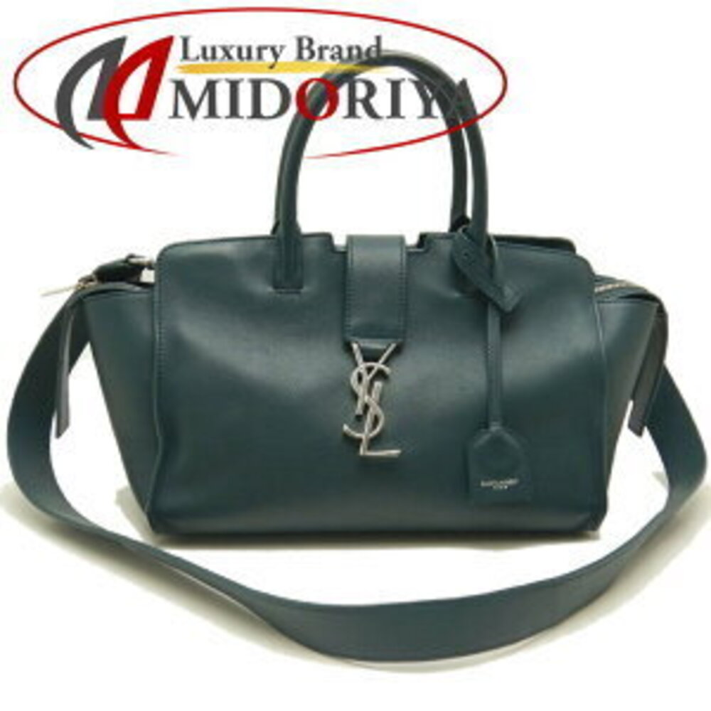 SAINT LAURENT Downtown Cabas Handbag Leather Green - Picture 1 of 9